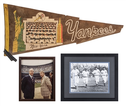 Lot of (3) New York Yankees Memorabilia Including a Joe DiMaggio Signed and Framed to 14.5x12.5" Photo (JSA)